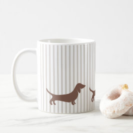 Taza De Café Dachshunds marrones en rayas beiges