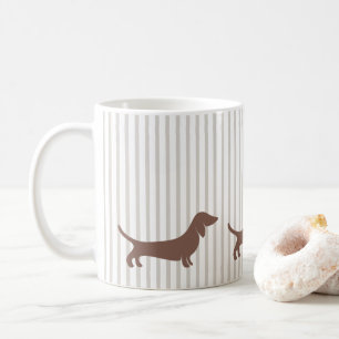 Taza De Café Dachshunds marrones en rayas beiges