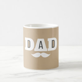 Taza De Café Dad  Mustache Mug Light Brown and White