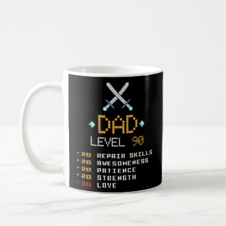 Taza De Café Dad Stats Pixel Arcade Game Character Level 90 