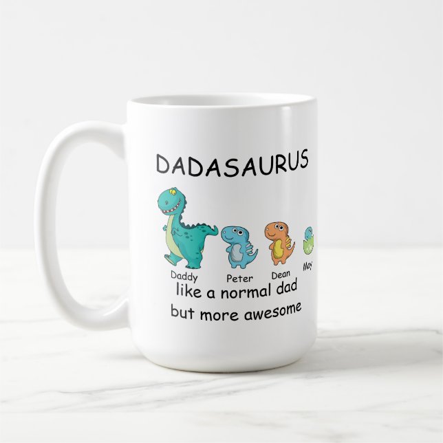Taza De Café Dadasauro personalizado de hasta 3 niños Coffee Mu (Izquierda)