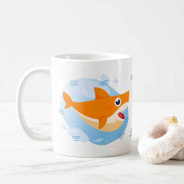 Taza De Café Daddy Shark - Naranja (Con donut)