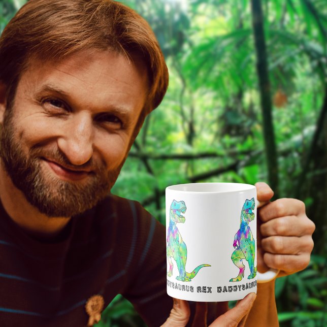 Taza De Café Daddysaurus T-Rex Divertido (Daddysaurus rex funny colorful dinosaur dad coffee mug Father’s Day gift)