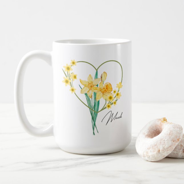 Taza De Café Daffodil Café Mug Flor de nacimiento (Con donut)