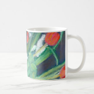 Taza De Café Daffodils y tulipanes pintados a mano en bollos de