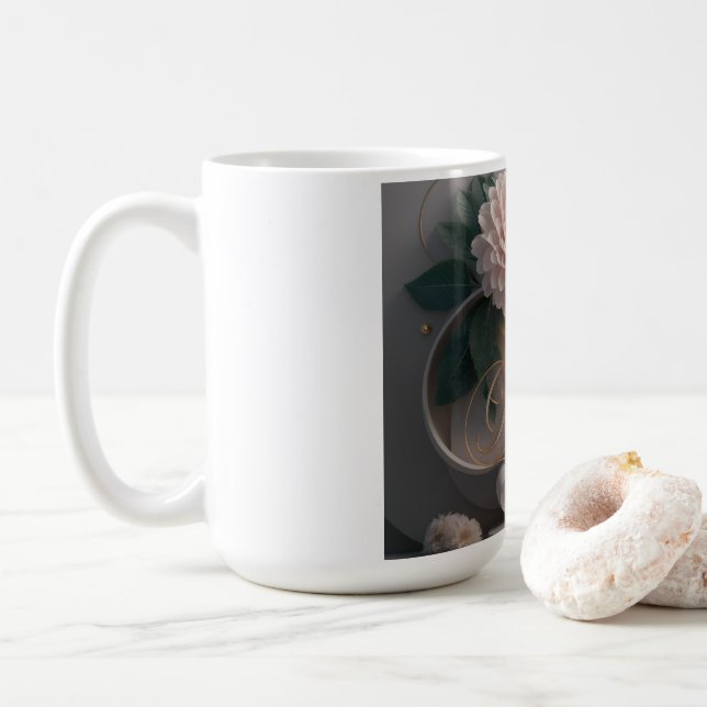 Taza De Café  Dahlia Ballet Bloom Floral Art Design (Con donut)