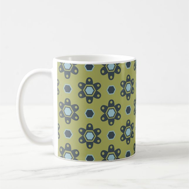 Taza De Café Daisias azul y negro retro sobre el patrón floral  (Izquierda)