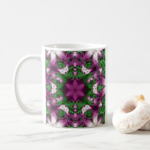 Taza De Café Daisies Arte fractal púrpura y verde