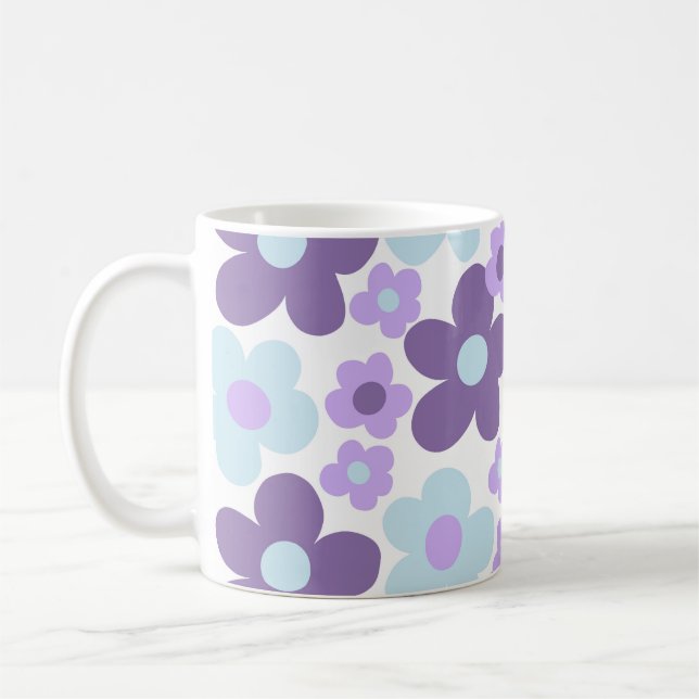 Taza De Café Daisies Azules de Lavanda Púrpura Sueño Retro #1 # (Izquierda)