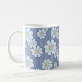 Taza De Café Daisies blancos y tristes en la margarita azul