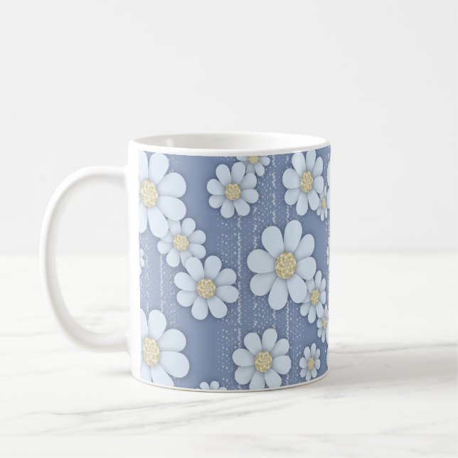 Taza De Café Daisies blancos y tristes en la margarita azul (Izquierda)