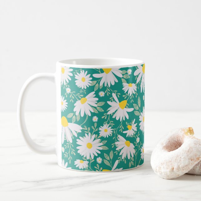 Taza De Café Daisies de primavera - Verde brillante (Con donut)