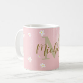 Taza De Café Daisies dulces rosados y dulces, Girly Monogramed