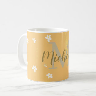 Taza De Café Daisies estéticos Amarillos Cute Monogramado Girly