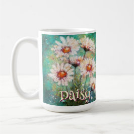 Taza De Café Daisies Floral Impresionista Teal Personalizado