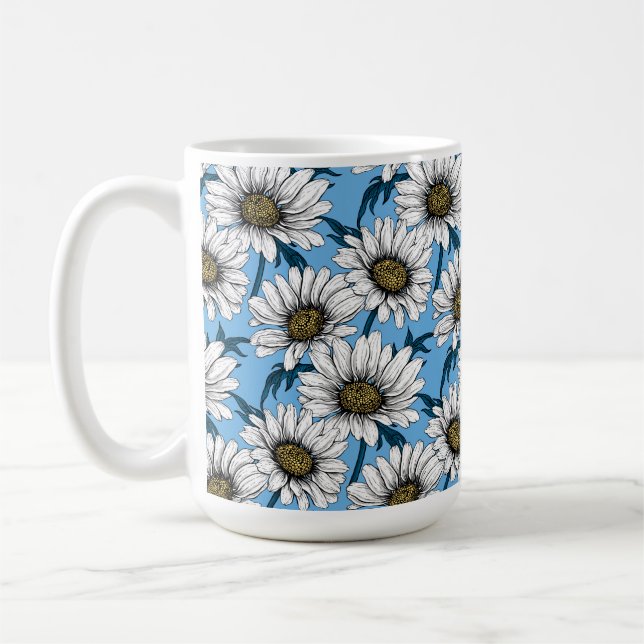 Taza De Café Daisies, flores silvestres en azul (Izquierda)
