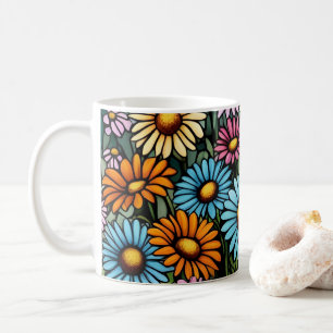 Taza De Café Daisies vibrantes bohemias - Aspecto de vidrio man