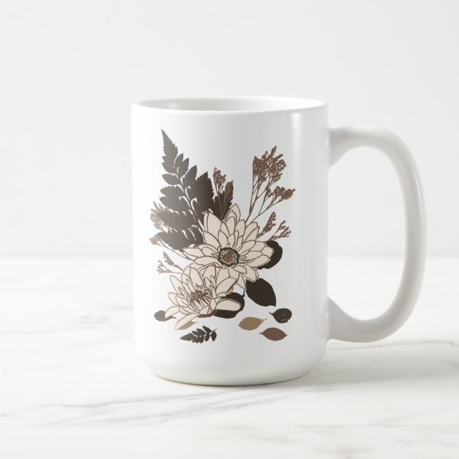 Taza De Café Daisies y hojas - transparentes en crema. (Derecha)