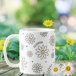 Taza De Café Daisies y puntos Adorables Nombre personalizado