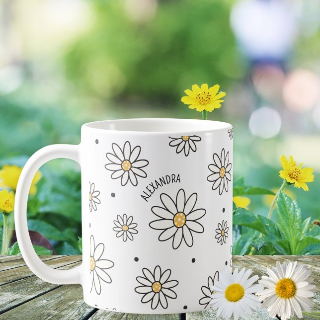 Taza De Café Daisies y puntos Adorables Nombre personalizado (Subido por el creador)