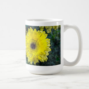 Taza De Café Daisy amarillo acuarela