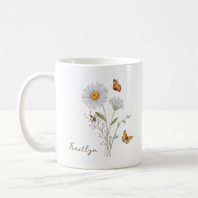 Taza De Café Daisy Birth Month Flower (Izquierda)