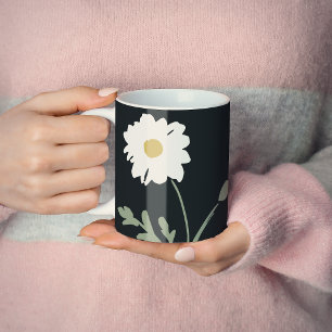 Taza De Café Daisy en Blanco y Negro & Texto Personalizado Gran