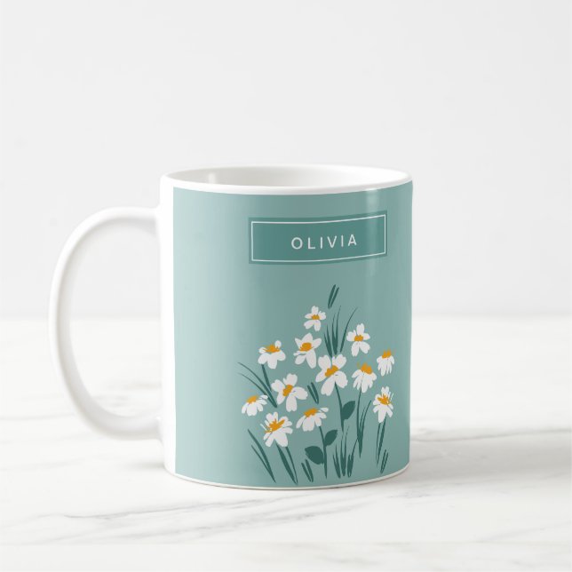 Taza De Café Daisy floral moderno personalizado lindo y elegant (Izquierda)