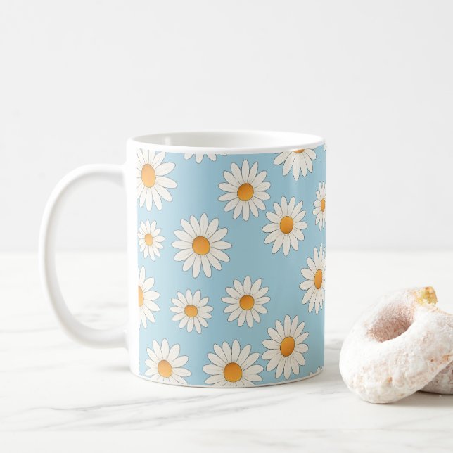 Taza De Café Daisy Floral Mug - Café Alegre Del Patrón De Flore (Con donut)