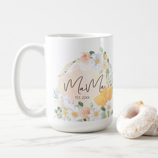 Taza De Café Daisy Floral y Tulip Mama Mug - Regalo personaliza (Con donut)