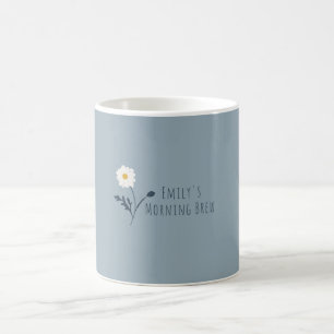 Taza De Café Daisy minimalista azul & Texto Modern Farmhouse