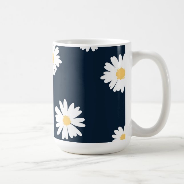 Taza De Café Daisy On Blue Pattern (Derecha)