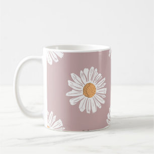 Taza De Café Daisy Rosa: Patrón de repetición floral.