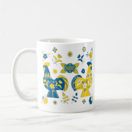 Taza De Café Dala folk sueco gallo azul y amarillo