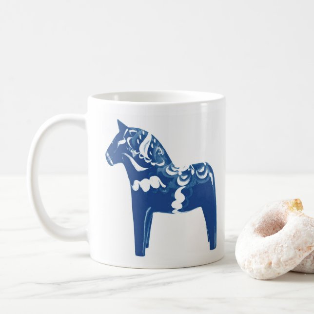 Taza De Café Dala sueca Horse Blue White  (Con donut)