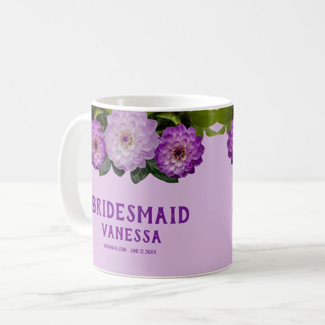Taza De Café Dalia Floral Lavanda Púrpura para Boda Damas de Ho (Anverso izquierdo)