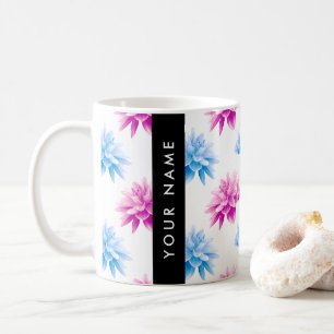 Taza De Café Dalia Rosa y Azul, Patrón Floral, Tu Nombre