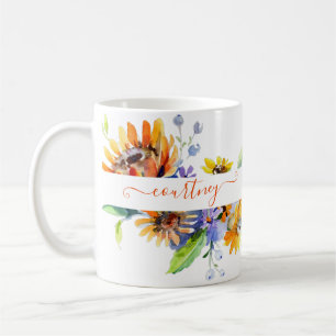 Taza De Café Dalias en acuarela personalizadas