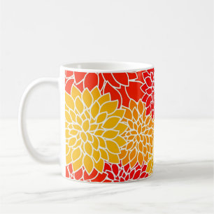 Taza De Café dalias naranjas y rojas