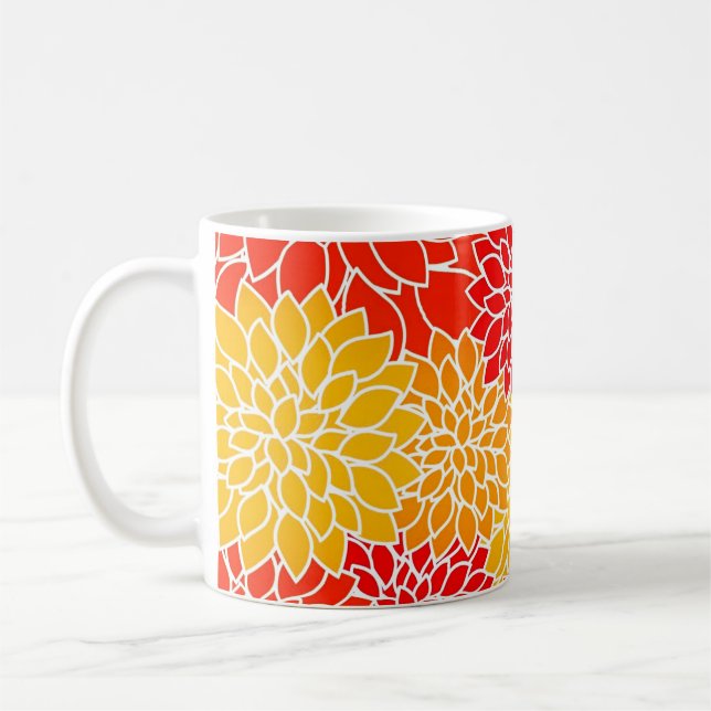 Taza De Café dalias naranjas y rojas (Izquierda)