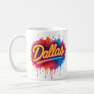 Taza De Café Dallas Neon Street Art Splash - Retro Vibrant City