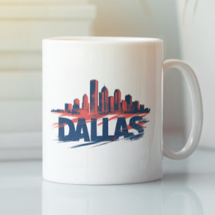 Taza De Café Dallas Skyline Arte de Impresión en Acuarela – Ciu