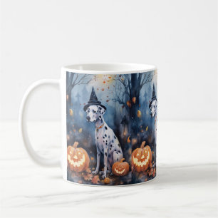 Taza De Café Dálmata de Halloween con calabazas aterrador