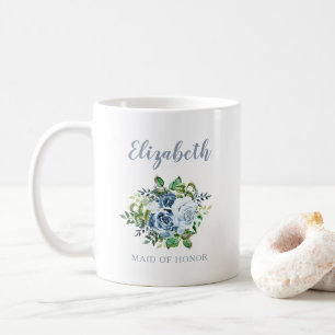 Taza De Café Dama de Honor Acuarela Floral Azul Polvoriento Bod