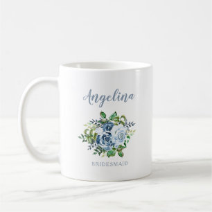 Taza De Café Dama de honor acuarela floral azul polvoriento bod