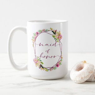 Taza De Café Dama de Honor Chic Blooming Mint y Rosa Blush