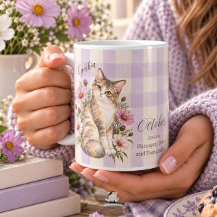 Taza De Café Dama de honor de gato y flor de nacimiento de octu