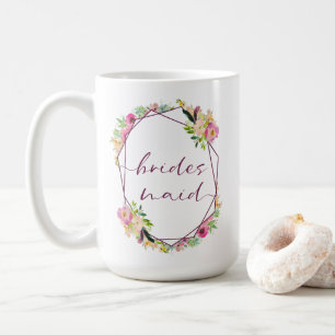 Taza De Café Dama de honor floral Chic Blooming Mint y Rosa Blu