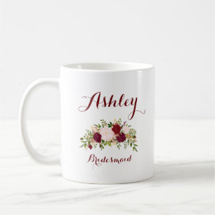 Taza De Café Dama de honor floral rosa Marsala personalizada