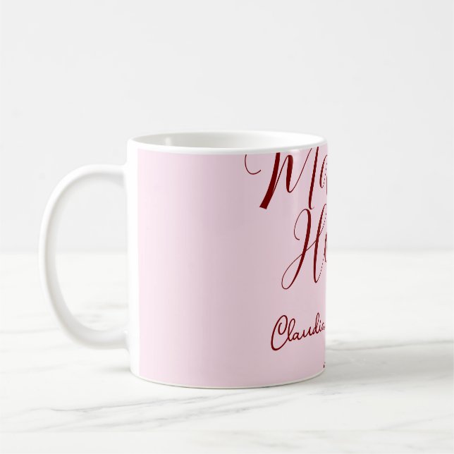 Taza De Café Dama de honor malva nombre fecha rosa pastel novia (Izquierda)
